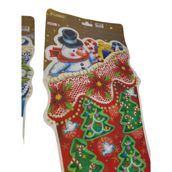 Vintage Flomo Glitter Window Decoration Cling Christmas Stockings SET OF 2 - Picture 6 of 8